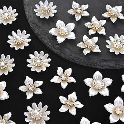 White Flower Acrylic Pearl Flatback Embellishments