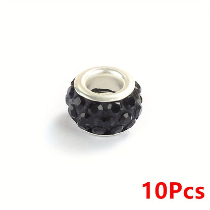 10-Piece Random Multicolor European-Style Rhinestone Large Hole Beads