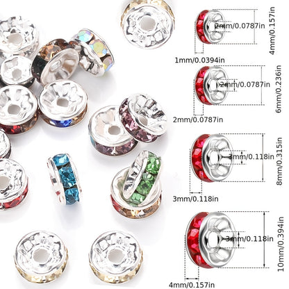 50PCS Mixed Color Rhinestone Metal Spacer Bead Set