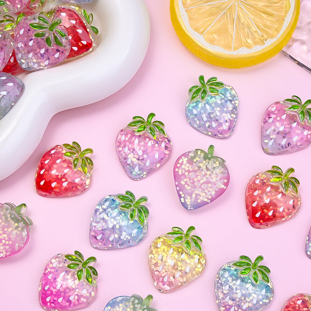 10PCS 27×22mm Glitter Strawberry Resin Flatback Embellishment Set