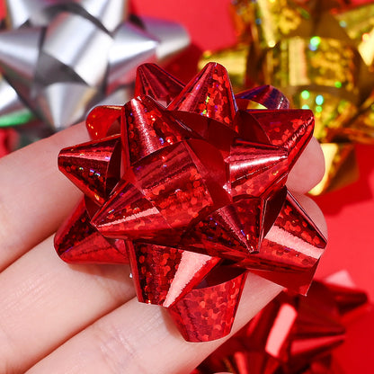 6PCS 5cm PET Christmas Star Ribbon Flower Decorations