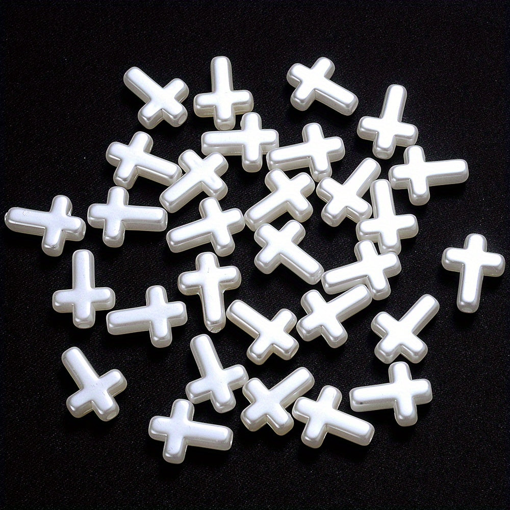 50PCS White Cross Acrylic Bead Set