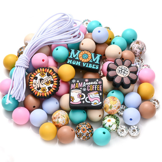 96pcs Mother's Day "MOM" Series Silicone Beads