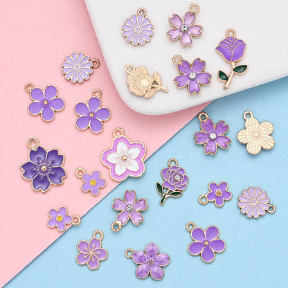 20/50PCS Purple Flower Enamel Charm Pendant Set