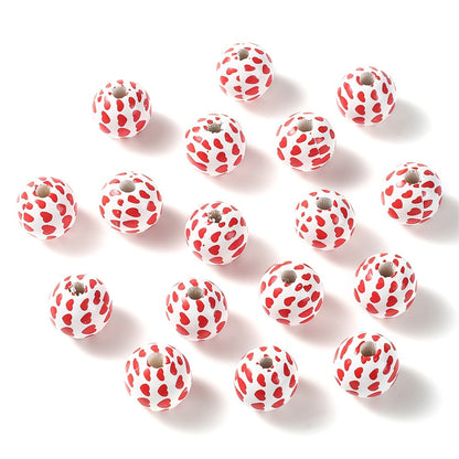 10PCS 16mm Red Love Wooden Bead Set