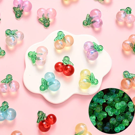 10PCS Colorful Luminous Apple & Cherry Acrylic Pendant Set