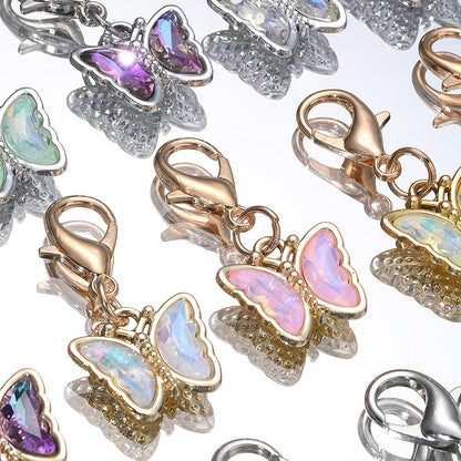 18PCS Multicolor Rhinestone Butterfly Mini Keychain Set