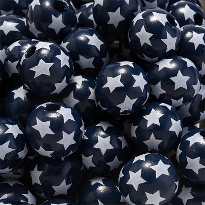 10PCS 16mm Red & Blue Wavy Star Wooden Bead Set