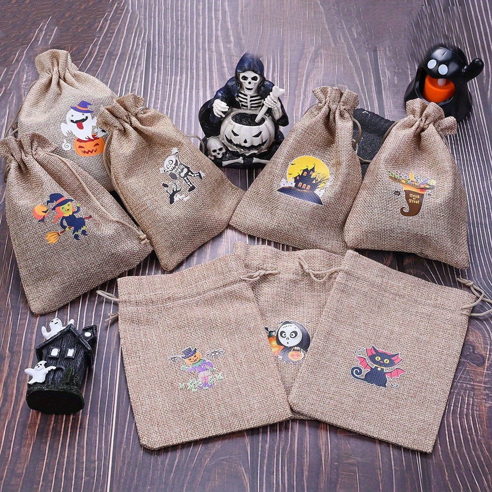 10PCS Reusable Halloween Drawstring Gift Bag Set