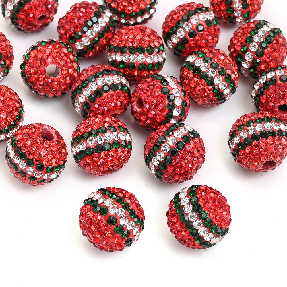 Red Striped Round Acrylic Faux Diamond Beads