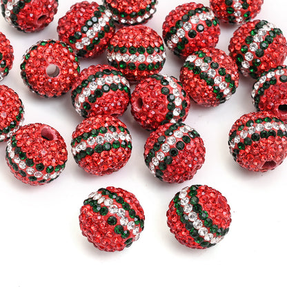 Red Striped Round Acrylic Faux Diamond Beads