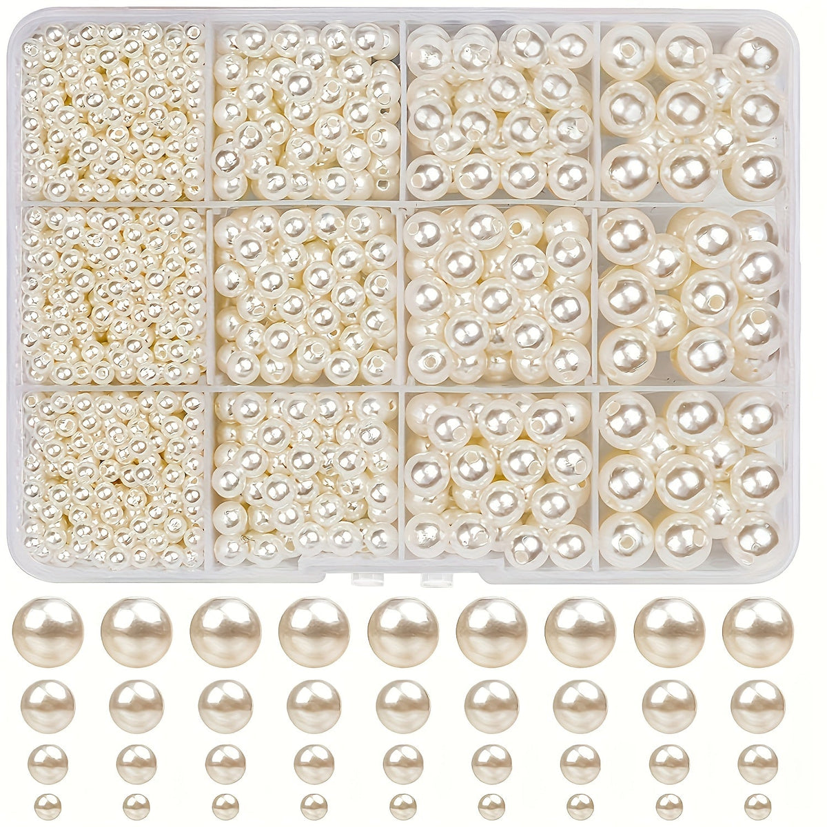 1095pcs/box White & Ivory Imitation Pearl Beads