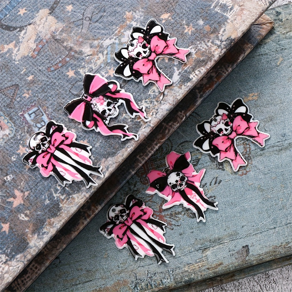 Pink Black Bow Acrylic Spacer Beads
