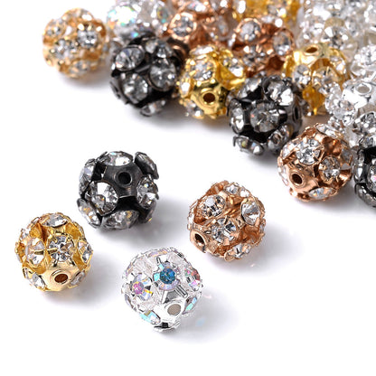 Mixed Color Alloy Rhinestone Round Spacer Beads