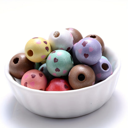 10PCS 12/15mm Two-Tone Love Pattern Wooden Bead Set