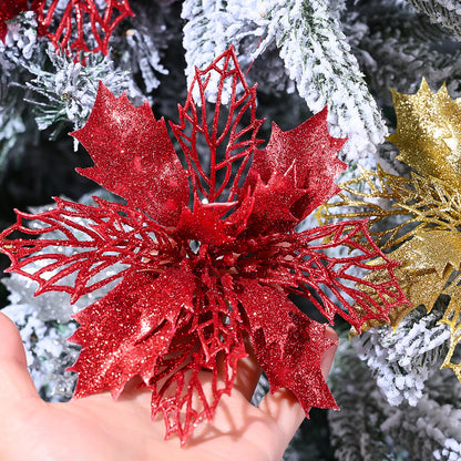 10PCS 16cm Gold, Silver & Red Hollow Christmas Flower Set