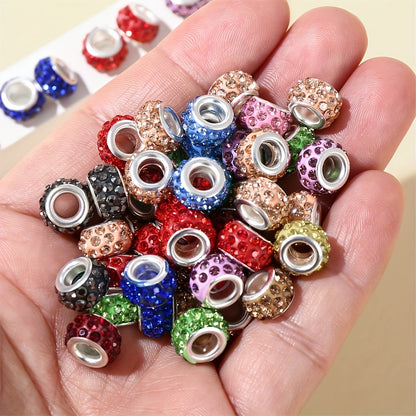 10-Piece Random Multicolor European-Style Rhinestone Large Hole Beads