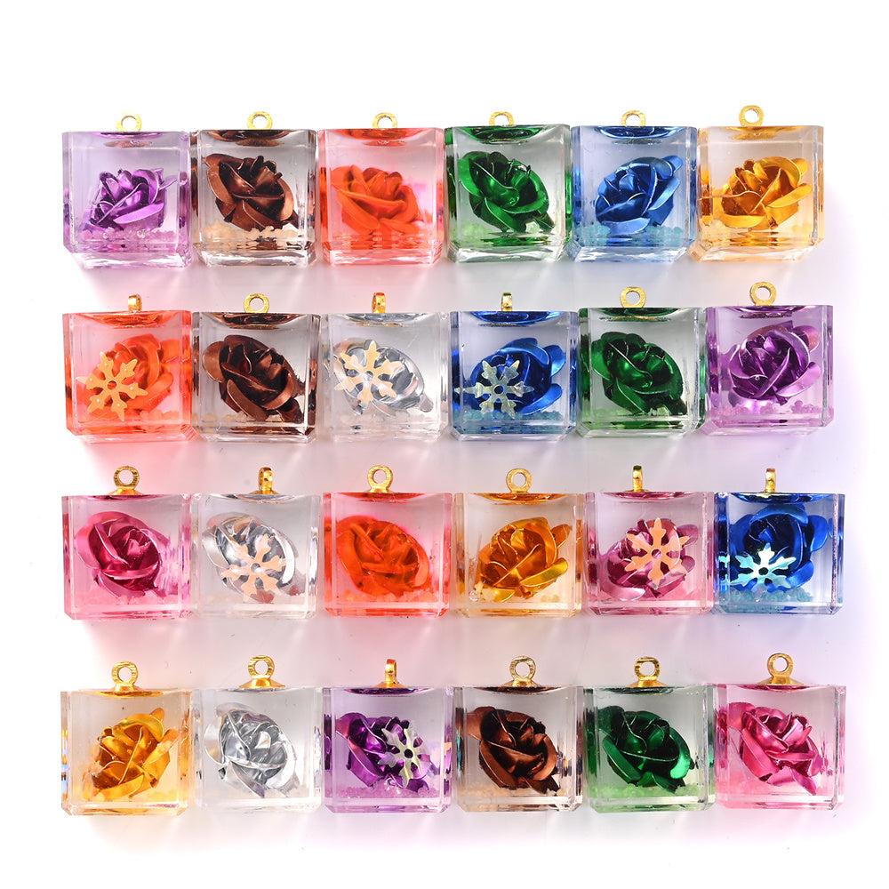5-Piece Transparent Square Rose Glow Pendants