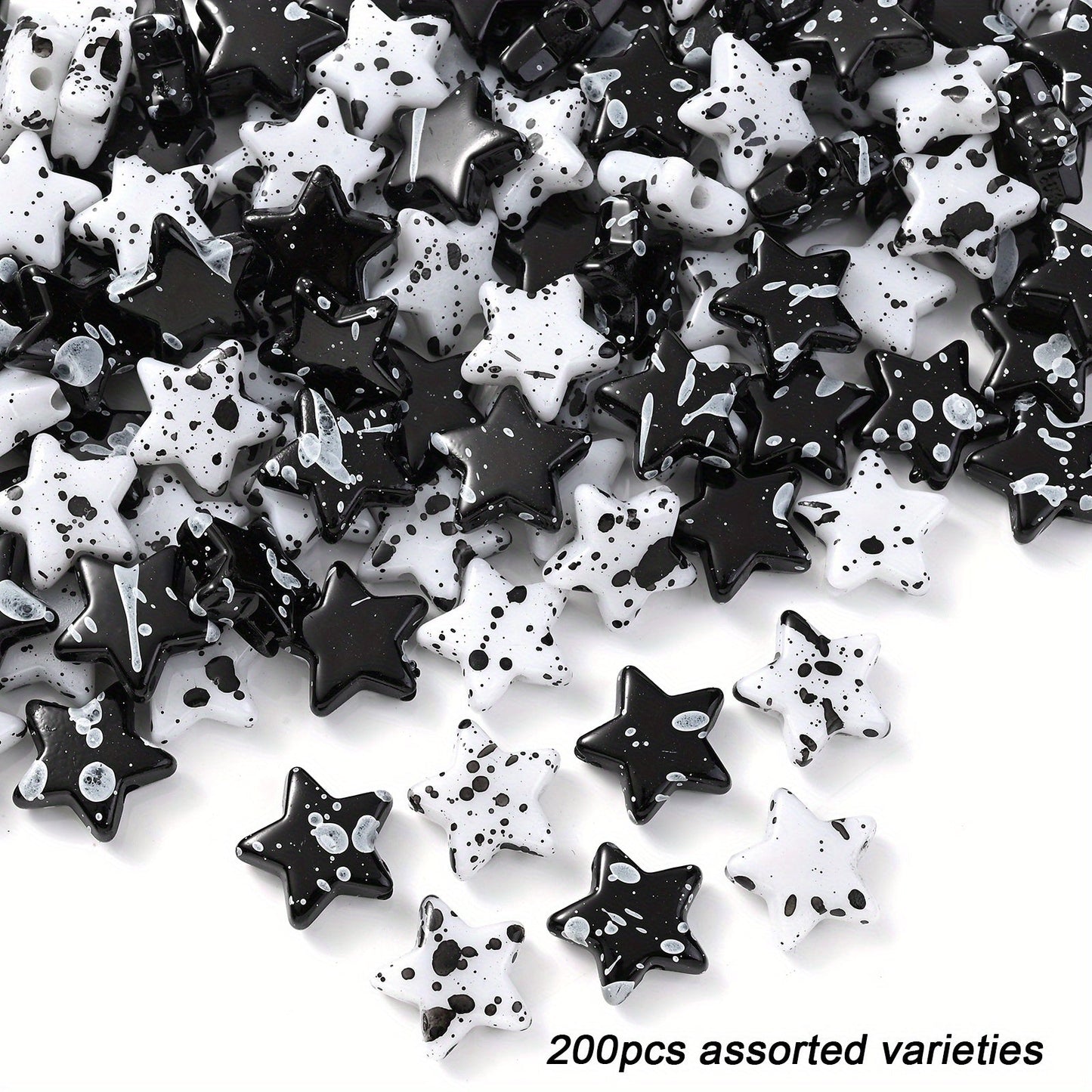 100/200pcs Star Heart Butterfly Beads Acrylic Black & White Graffiti