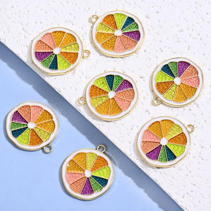 10PCS 20×23mm Rainbow Citrus Slice Alloy Pendant Set