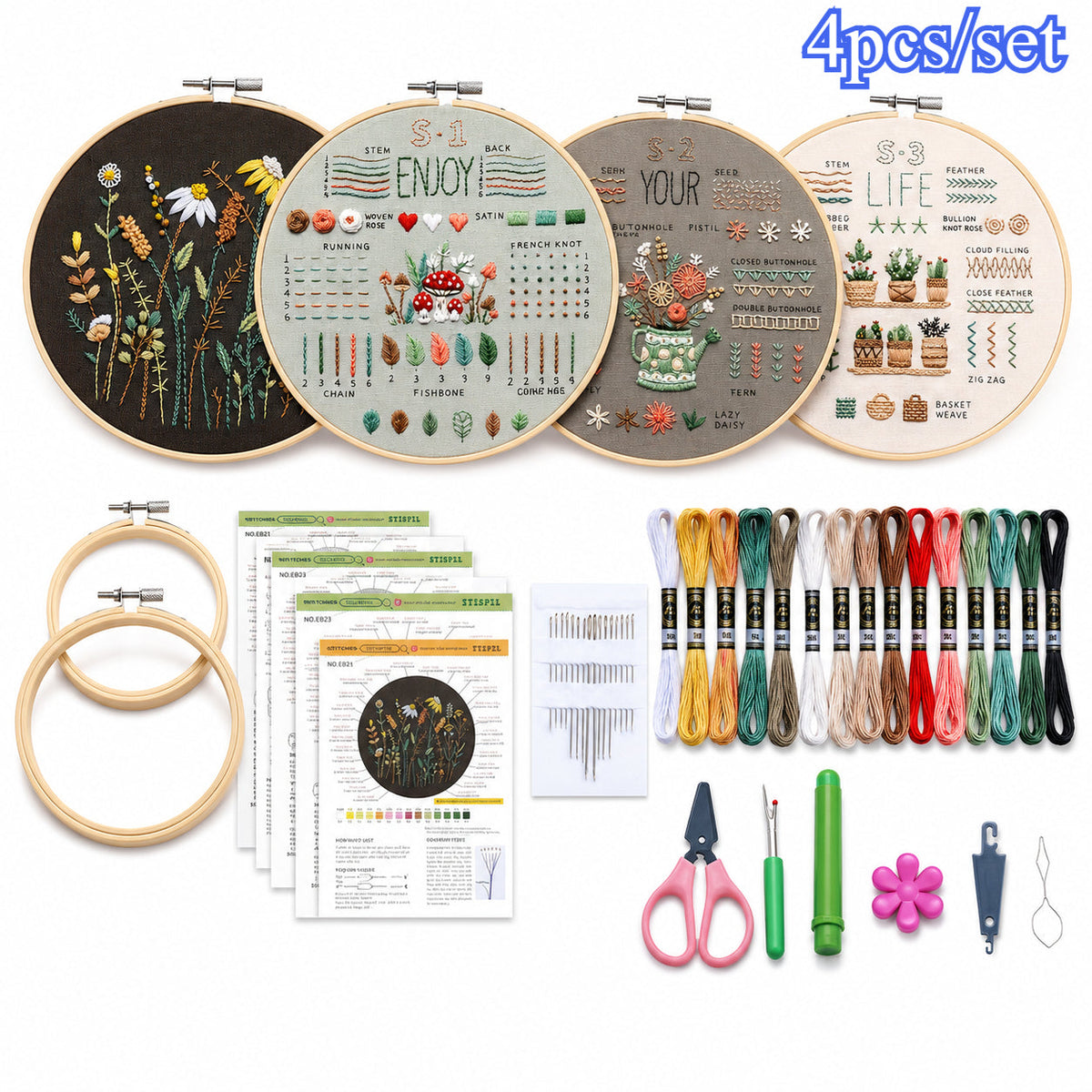 Flower Pattern Embroidery Stitches Practice Kit