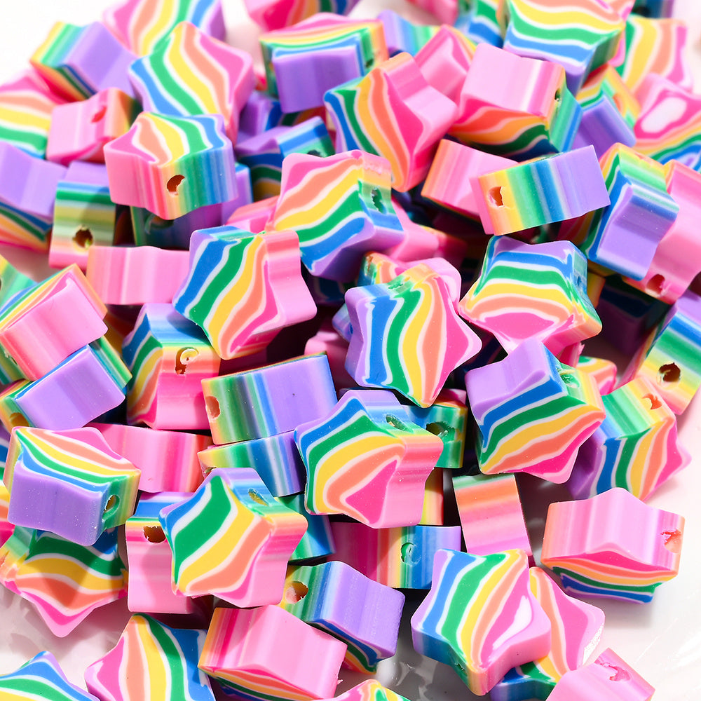 Rainbow Heart & Star Clay Beads