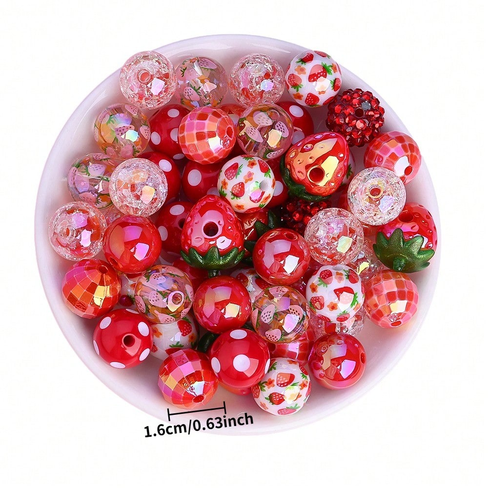 20/40PCS 16mm Shiny Red Strawberry Acrylic Bead Set