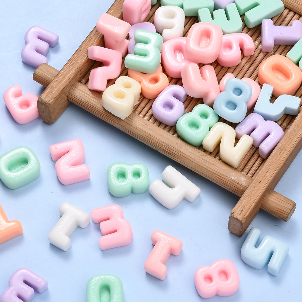 Rainbow Resin Number Flatback Beads