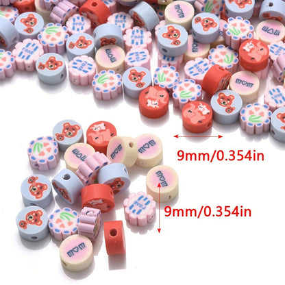 Painted Love Flower Polymer Clay Beads