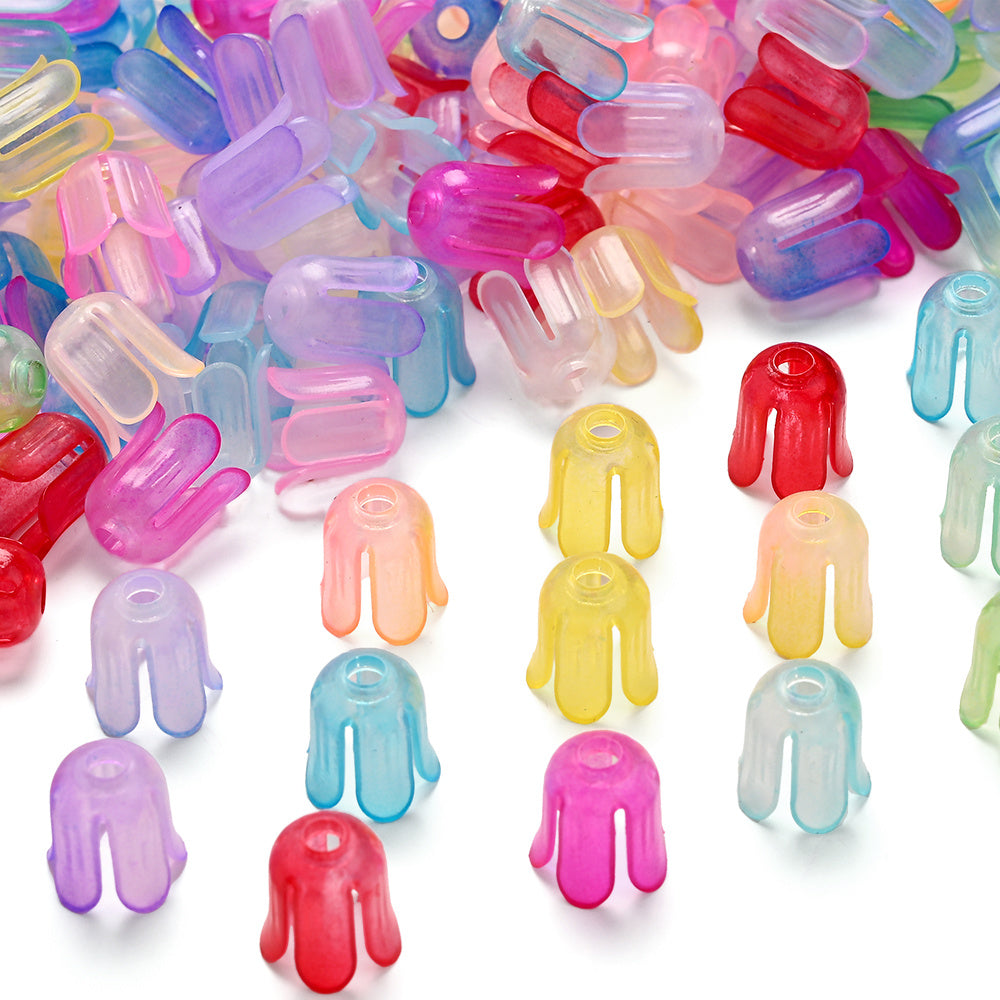 2026 New Arrival 10×11mm Gradient Flower Acrylic Bead Caps