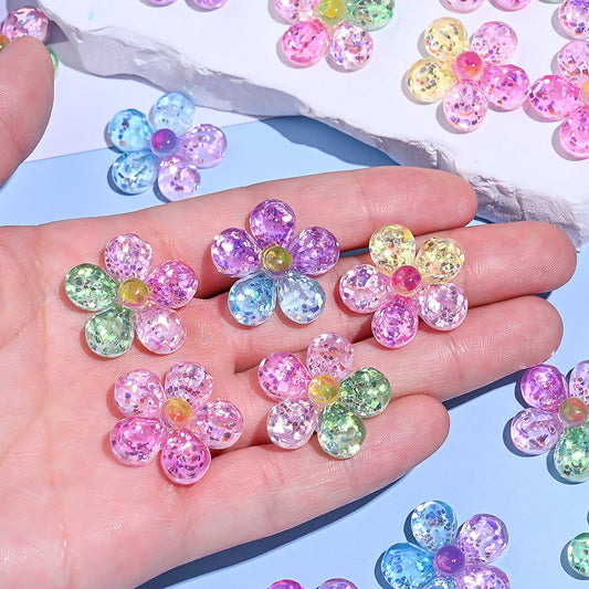 10PCS 25mm Glitter Lucky Flower Resin Embellishment Set