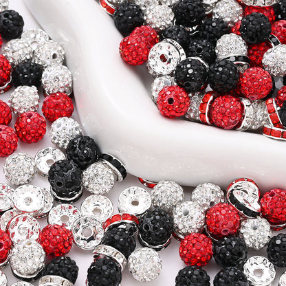 160PCS Red, Black & White Rhinestone Spacer Bead Set