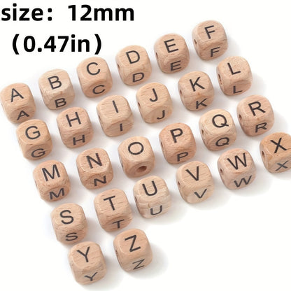 10-Piece 12 mm Square Alphabet Letter Wooden Beads