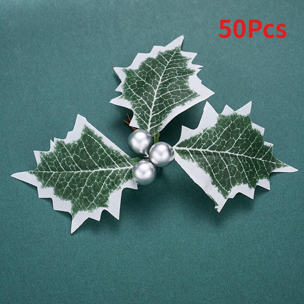 Simulated Christmas Green Leaves & Red Berry Decorations