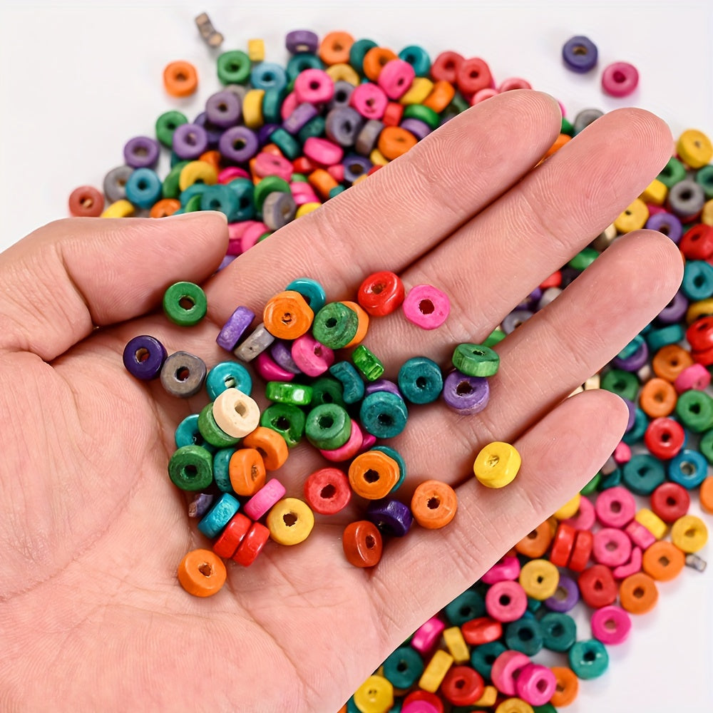 100PCS 8mm Flat Round Wooden Spacer Bead Set