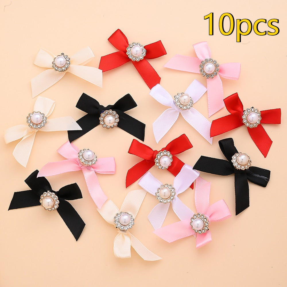 10PCS 4×5cm Pearl Ribbon Bow Rhinestone Appliques