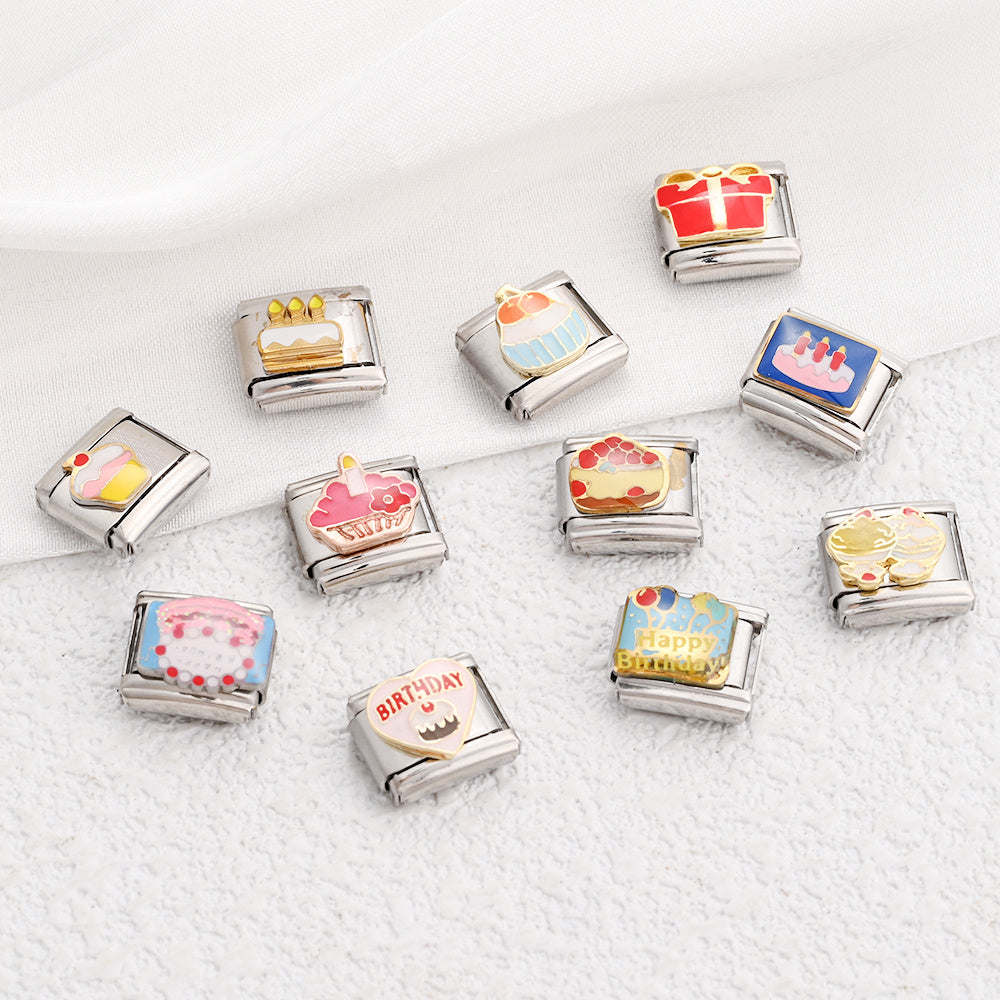9x10 mm Stainless Steel Birthday Cake Bear Module Charm