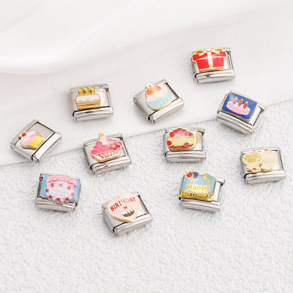9x10 mm Stainless Steel Birthday Cake Bear Module Charm