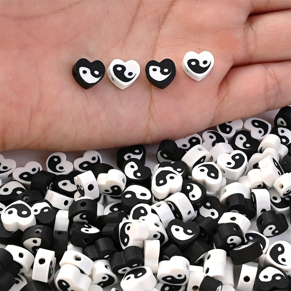 Black and White Tai Chi Polymer Clay Beads
