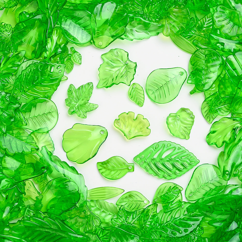 Green Acrylic Leaf Beads