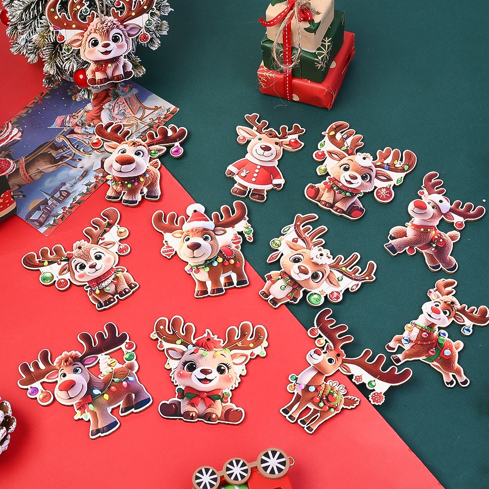 24-Piece Brown Wooden Reindeer Hanging Ornaments