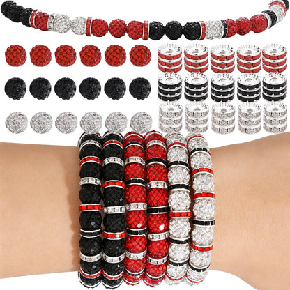 160PCS Red, Black & White Rhinestone Spacer Bead Set