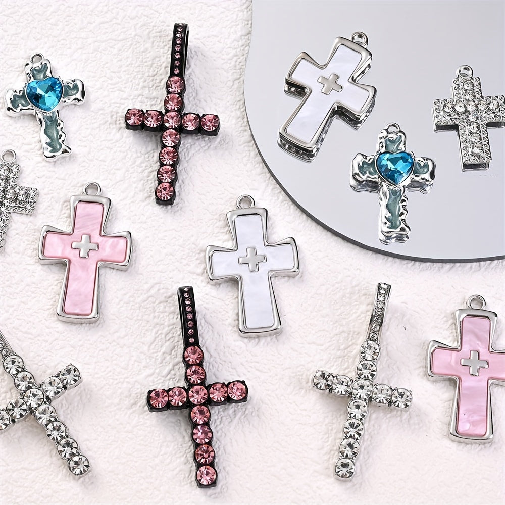 2/6PCS Antique Multicolor Rhinestone Cross Pendant Set
