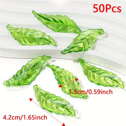 Clear Green Acrylic Leaf Beads and Charms