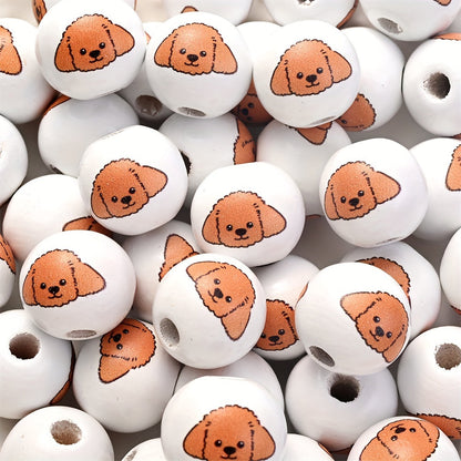 10PCS 16mm Puppy-Themed Wooden Bead Set