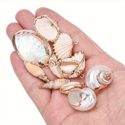 8-Piece Mixed Natural Shell Conch Charms with Gold Edges
