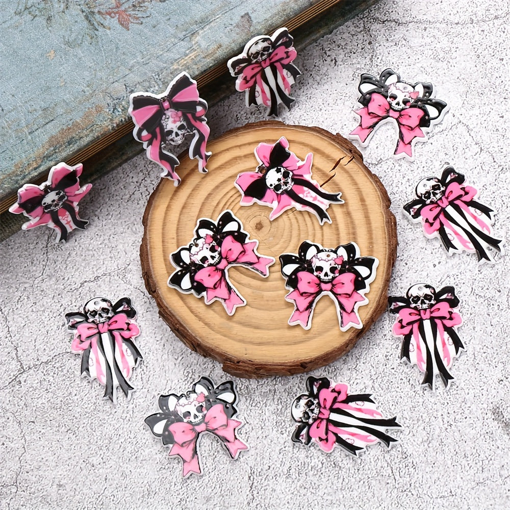 Pink Black Bow Acrylic Spacer Beads