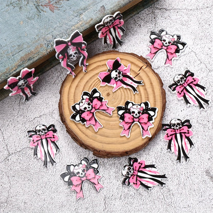Pink Black Bow Acrylic Spacer Beads