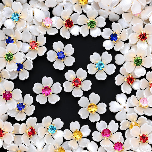 White Rhinestone Flower Acrylic Beads