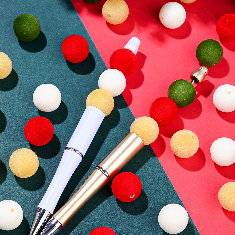 Christmas Flocked Acrylic Round Beads